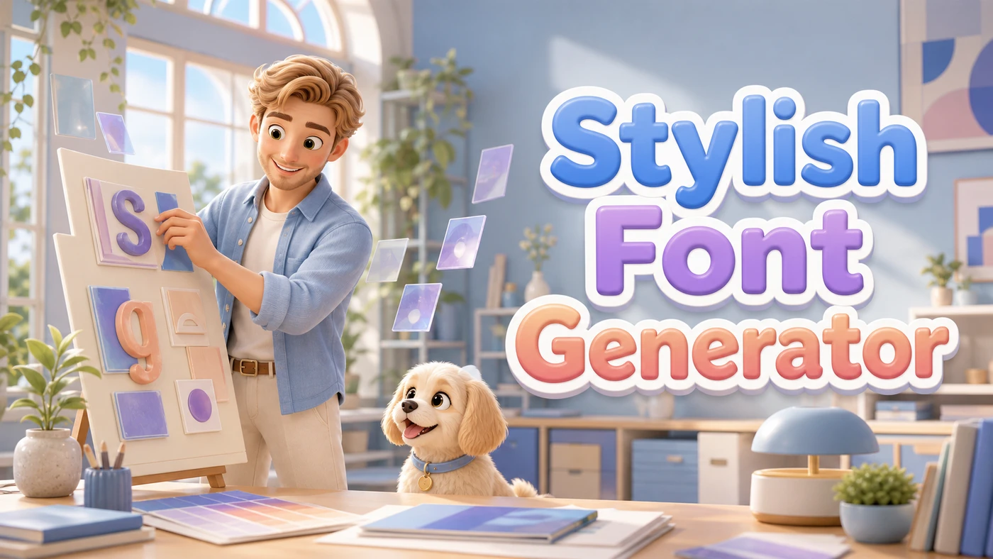 Stylish Font Generator artwork showing a professional fantasy-tech character and styled title